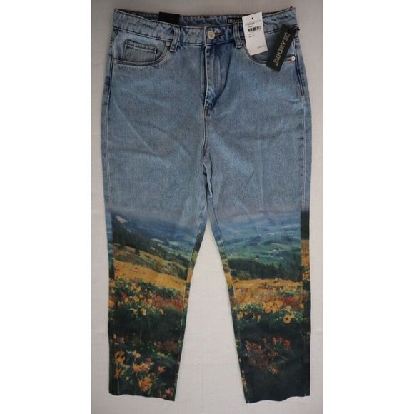 BLANKNYC Women's Sz 28 Blue Denim Floral Design Bottoms Hi-Rise Crop Jeans - Picture 1 of 10